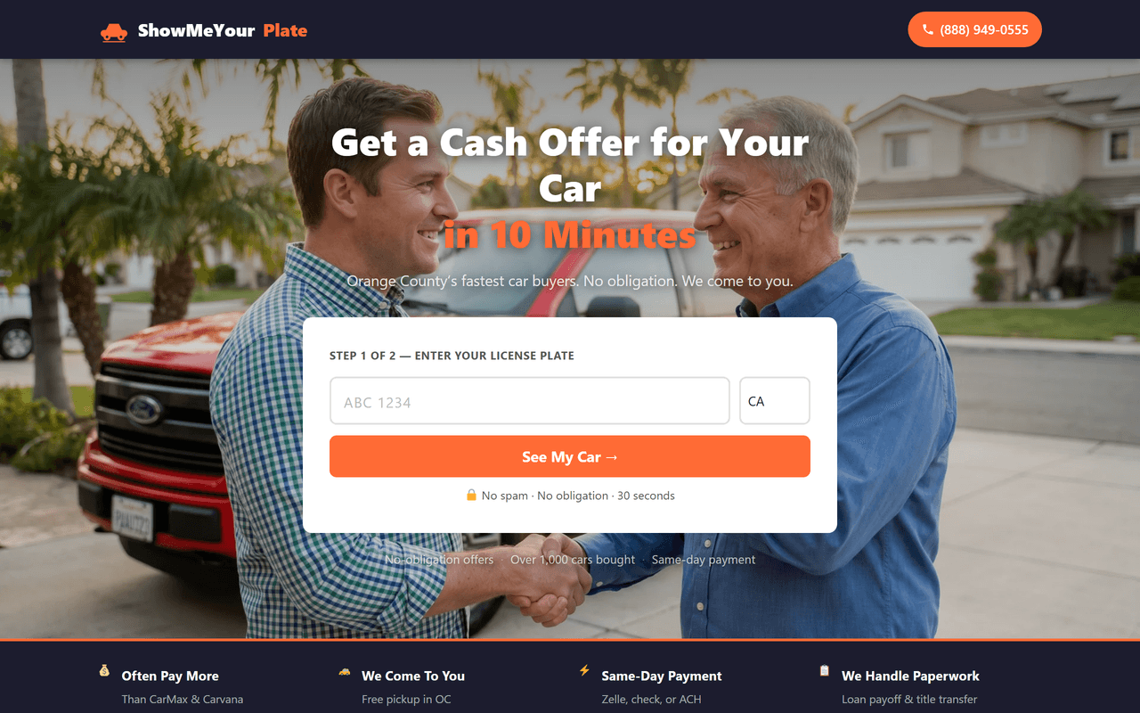 ShowMeYourPlate car-buying lead site, live
